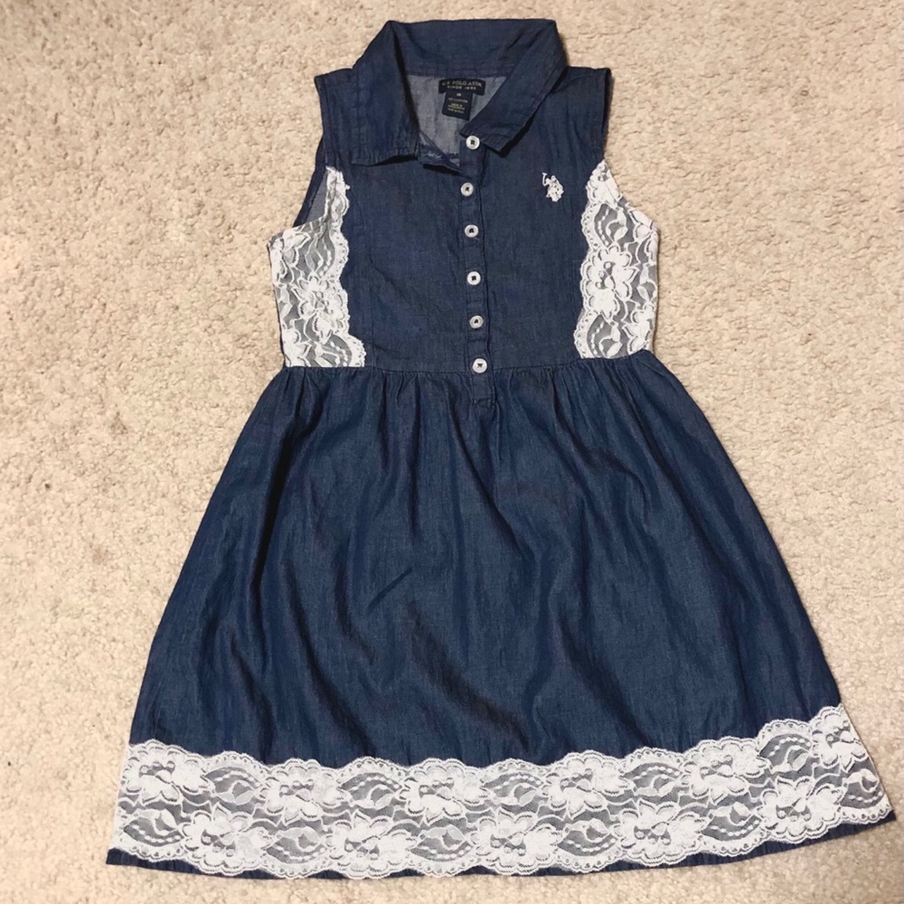 Chambray and white lace dress